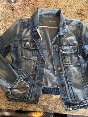 GAP Distressed Light Blue Denim Jean Jacket